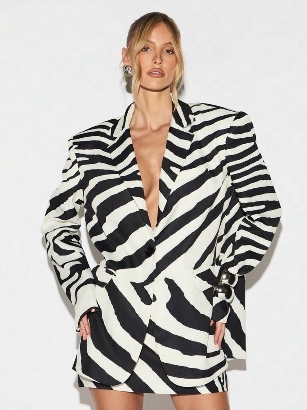 Zebra-Striped Black & White Blazer Dress (oversized fit)